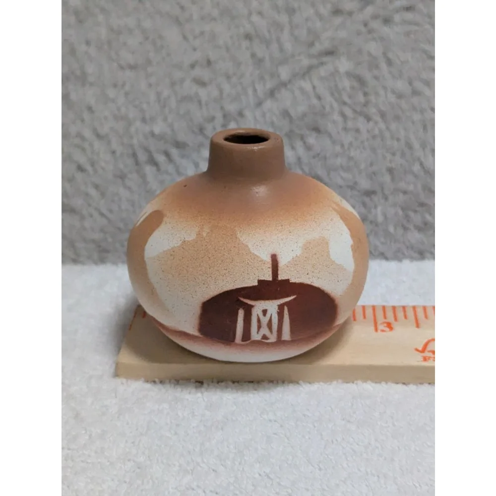 Brown and White Mexican Ceramic Small Vase by Beverly Dinch